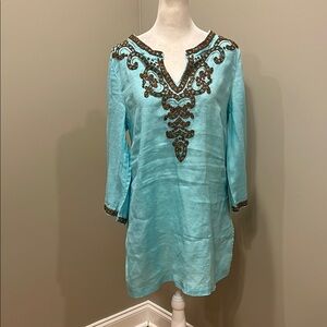 Chico’s Beaded Aqua Tunic Top Size XS